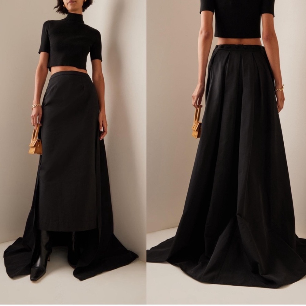 STAUD prunella black pencil skirt with detachable over skirt